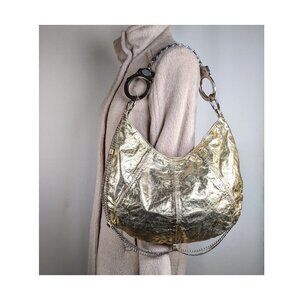 Cuffz by Linz Gold Leather Handcuff Purse Y2K 2000s Vintage Bag 15" Rare